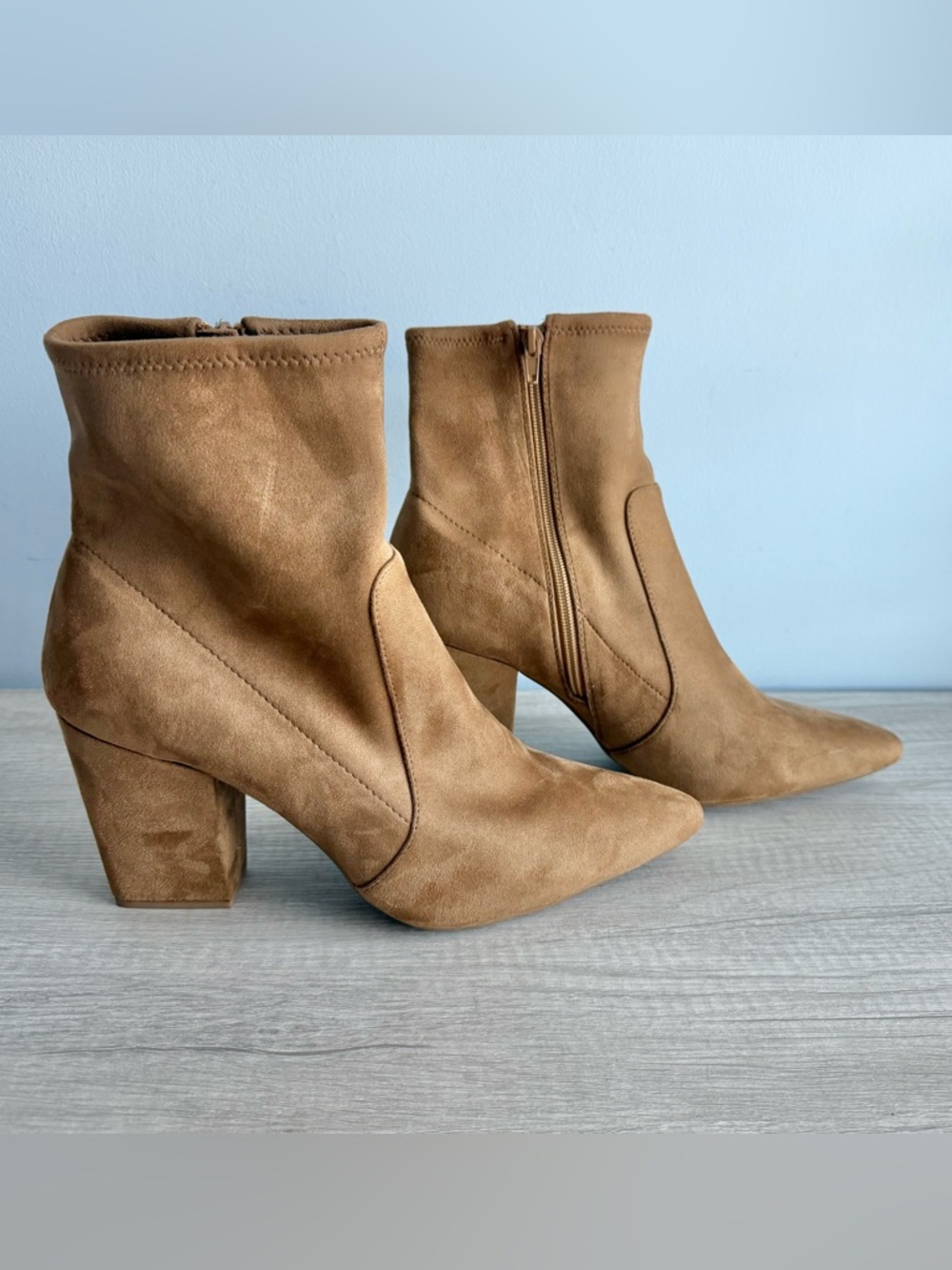 On 34th Women's Camel Lydiaa Pointed-Toe Block-Heel Booties Size 12